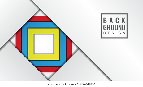 Colorful Layered Square Shape Vector Illustration. Abstract Papercut Background Design Template. White Gray  Yellow Red Blue Color Theme.  Simple and Clean