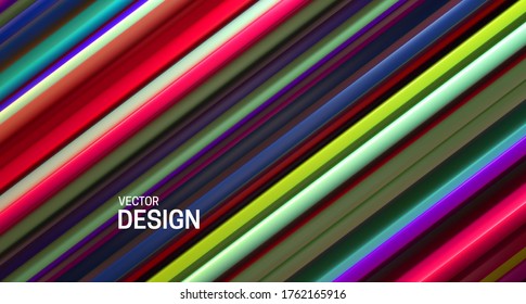 Colorful layered surface. Abstract geometric background. Vector illustration. Random layers pattern. Striped pattern. Vibrant elegant decoration. Diagonal slices. Banner or cover design.