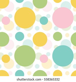 Colorful layered vector seamless pattern background with rounds, circles, dots.
