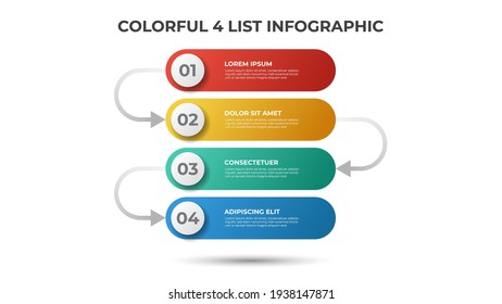 Colorful layout with 4 points of steps or list with arrows, infographic element template vector.