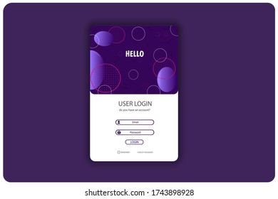 A colorful layout for pre-recording a page in purple. Logging into your personal account on the site or in the application
Enter login and password. Registration button. Website interface elements.