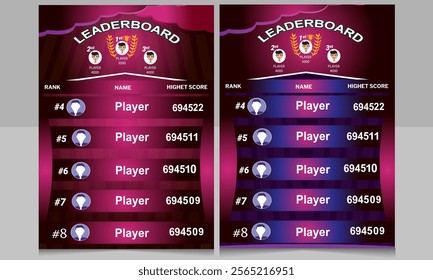 Colorful Leaderboard vector, abstract leaderboard, online game leaderboard
