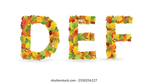 Colorful leaf alphabet  vector illustration