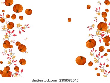 Colorful Leaf Background White Vector. Plant Wreath. Yellow Halloween Illustration. Season Frame. Burgundy Vegetable Floral Border.