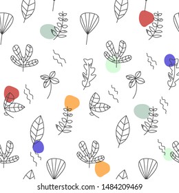 Colorful leaf doodle seamless background