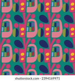 Colorful leaf for flat scandi style seamless vector kids pattern. Fun whimsical nature for gender neutral baby wallpaper. 