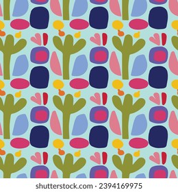 Colorful leaf for flat scandi style seamless vector kids pattern. Fun whimsical nature for gender neutral baby wallpaper. 