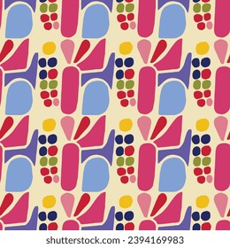 Colorful leaf for flat scandi style seamless vector kids pattern. Fun whimsical nature for gender neutral baby wallpaper. 