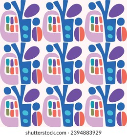 Colorful leaf for flat scandi style seamless vector kids pattern. Fun whimsical nature for gender neutral baby wallpaper. 