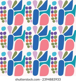 Colorful leaf for flat scandi style seamless vector kids pattern. Fun whimsical nature for gender neutral baby wallpaper. 