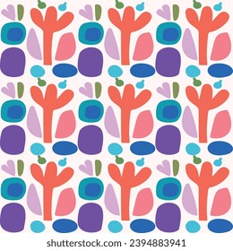 Colorful leaf for flat scandi style seamless vector kids pattern. Fun whimsical nature for gender neutral baby wallpaper. 