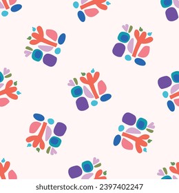 Colorful leaf for flat scandi style seamless vector kids pattern. Fun whimsical nature for gender neutral baby wallpaper. 