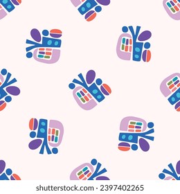 Colorful leaf for flat scandi style seamless vector kids pattern. Fun whimsical nature for gender neutral baby wallpaper. 