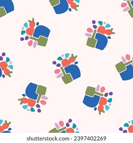 Colorful leaf for flat scandi style seamless vector kids pattern. Fun whimsical nature for gender neutral baby wallpaper. 