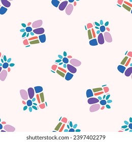 Colorful leaf for flat scandi style seamless vector kids pattern. Fun whimsical nature for gender neutral baby wallpaper. 