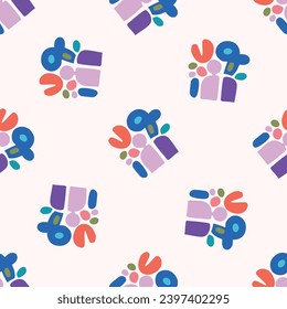 Colorful leaf for flat scandi style seamless vector kids pattern. Fun whimsical nature for gender neutral baby wallpaper. 