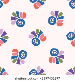 Colorful leaf for flat scandi style seamless vector kids pattern. Fun whimsical nature for gender neutral baby wallpaper. 