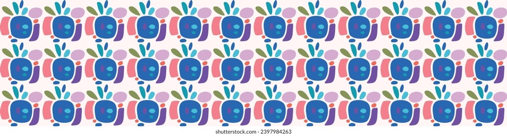 Colorful leaf for flat scandi style seamless vector kids border. Fun whimsical nature for gender neutral baby endless ribbon.