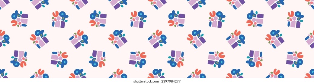 Colorful leaf for flat scandi style seamless vector kids border. Fun whimsical nature for gender neutral baby endless ribbon.