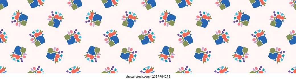 Colorful leaf for flat scandi style seamless vector kids border. Fun whimsical nature for gender neutral baby endless ribbon.