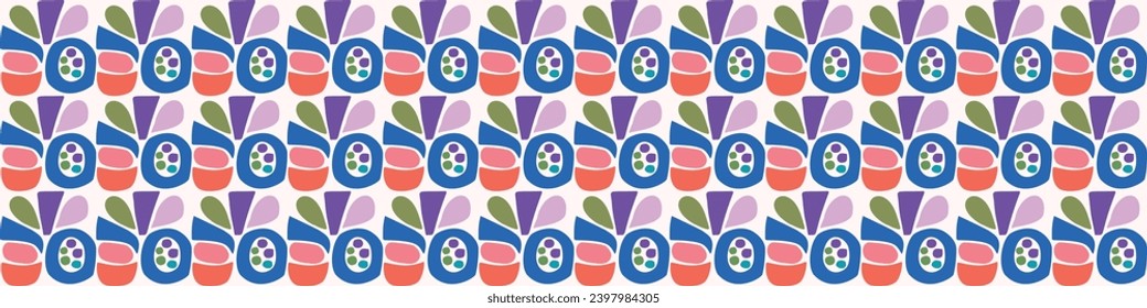 Colorful leaf for flat scandi style seamless vector kids border. Fun whimsical nature for gender neutral baby endless ribbon.