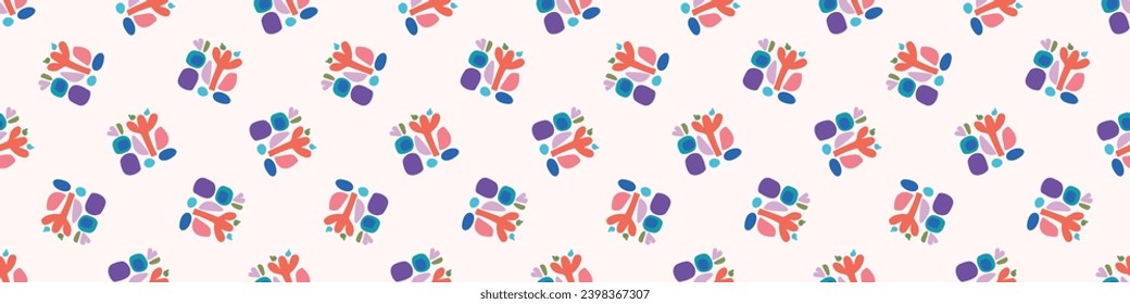 Colorful leaf for flat scandi style seamless vector kids border. Fun whimsical nature for gender neutral baby endless ribbon.