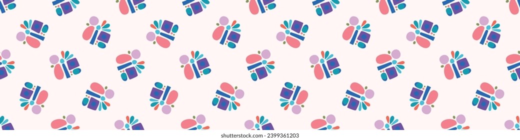 Colorful leaf for flat scandi style seamless vector kids border. Fun whimsical nature for gender neutral baby endless ribbon.