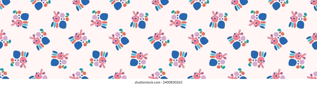 Colorful leaf for flat scandi style seamless vector kids border. Fun whimsical nature for gender neutral baby endless ribbon.