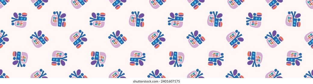 Colorful leaf for flat scandi style seamless vector kids border. Fun whimsical nature for gender neutral baby endless ribbon.