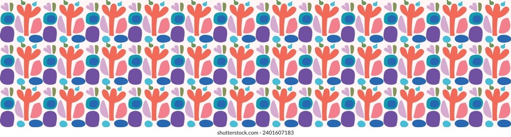 Colorful leaf for flat scandi style seamless vector kids border. Fun whimsical nature for gender neutral baby endless ribbon.