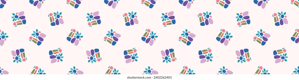 Colorful leaf for flat scandi style seamless vector kids border. Fun whimsical nature for gender neutral baby endless ribbon.