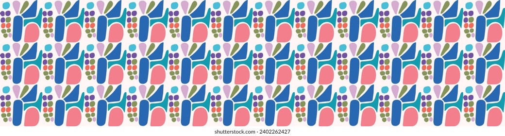 Colorful leaf for flat scandi style seamless vector kids border. Fun whimsical nature for gender neutral baby endless ribbon.