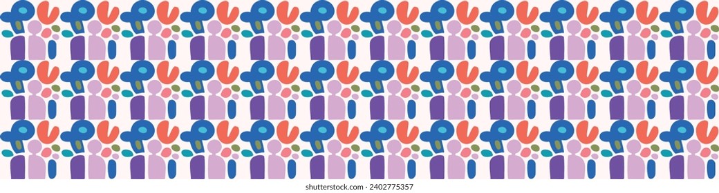 Colorful leaf for flat scandi style seamless vector kids border. Fun whimsical nature for gender neutral baby endless ribbon.