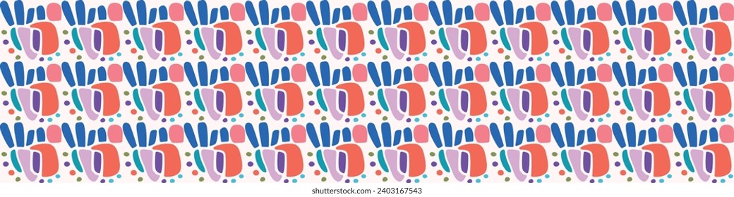 Colorful leaf for flat scandi style seamless vector kids border. Fun whimsical nature for gender neutral baby endless ribbon.