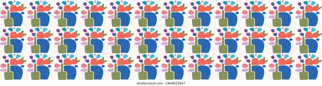 Colorful leaf for flat scandi style seamless vector kids border. Fun whimsical nature for gender neutral baby endless ribbon.