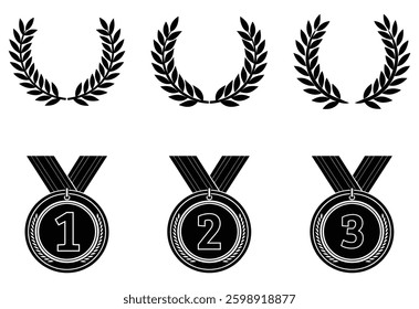  Colorful leaf floral luxury champion emblem icon set. silhouette Vector illustration, on white background 