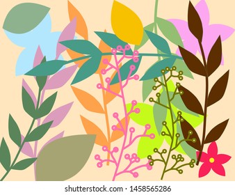 Colorful leaf  and flowers patterns overlapping beautifully.