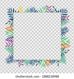 Colorful leaf frame pattern on transparent background vector design