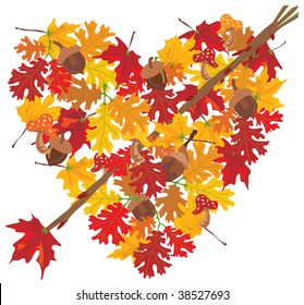 Colorful leaf heart with twig arrow