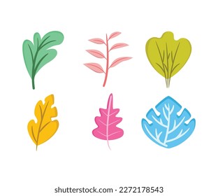 iconos coloreados de hoja conjunto ilustración vectorial