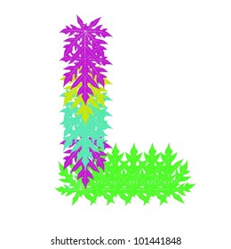 Colorful leaf L alphabet character illustrator.