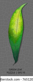 
Colorful leaf on a gray abstract background. Vector illustration of a natural shape. Leaf in the form of a puzzle of green and yellow colors.