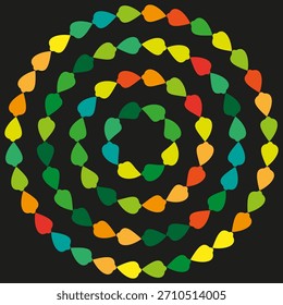Colorful leaf pattern. Spiral rotation graphic. Abstract Vector element. Dark background texture. EPS 10.