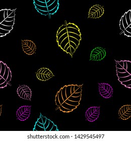Colorful leaf plant Seamless pattern textile fabric vector with black background               


