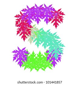 Colorful leaf S alphabet character illustrator.