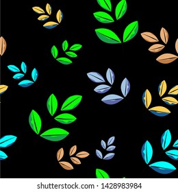 Colorful leaf Seamless pattern leaves with black background 