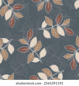 Colorful leaf seamless pattern. leaves on a black background. Vector creative design for fabric, print, cover, banner.