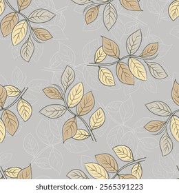 Colorful leaf seamless pattern. leaves on a grey background. Vector creative design for fabric, print, cover, banner.
