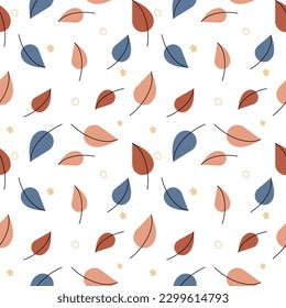 Colorful leaf seamless pattern on white background 