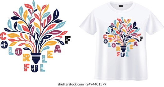 Colorful Leaf Typography and Artwork T-Shirt Design